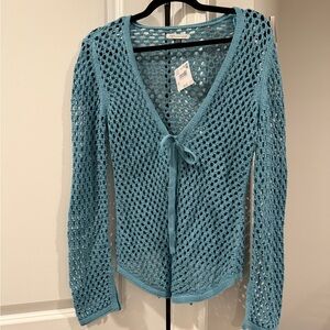 American Eagle Outfitters Teal Open-Knit Cardigan